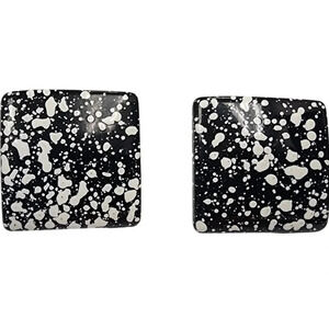 Vintage White Paint Splatter Square Stud Earrings Black